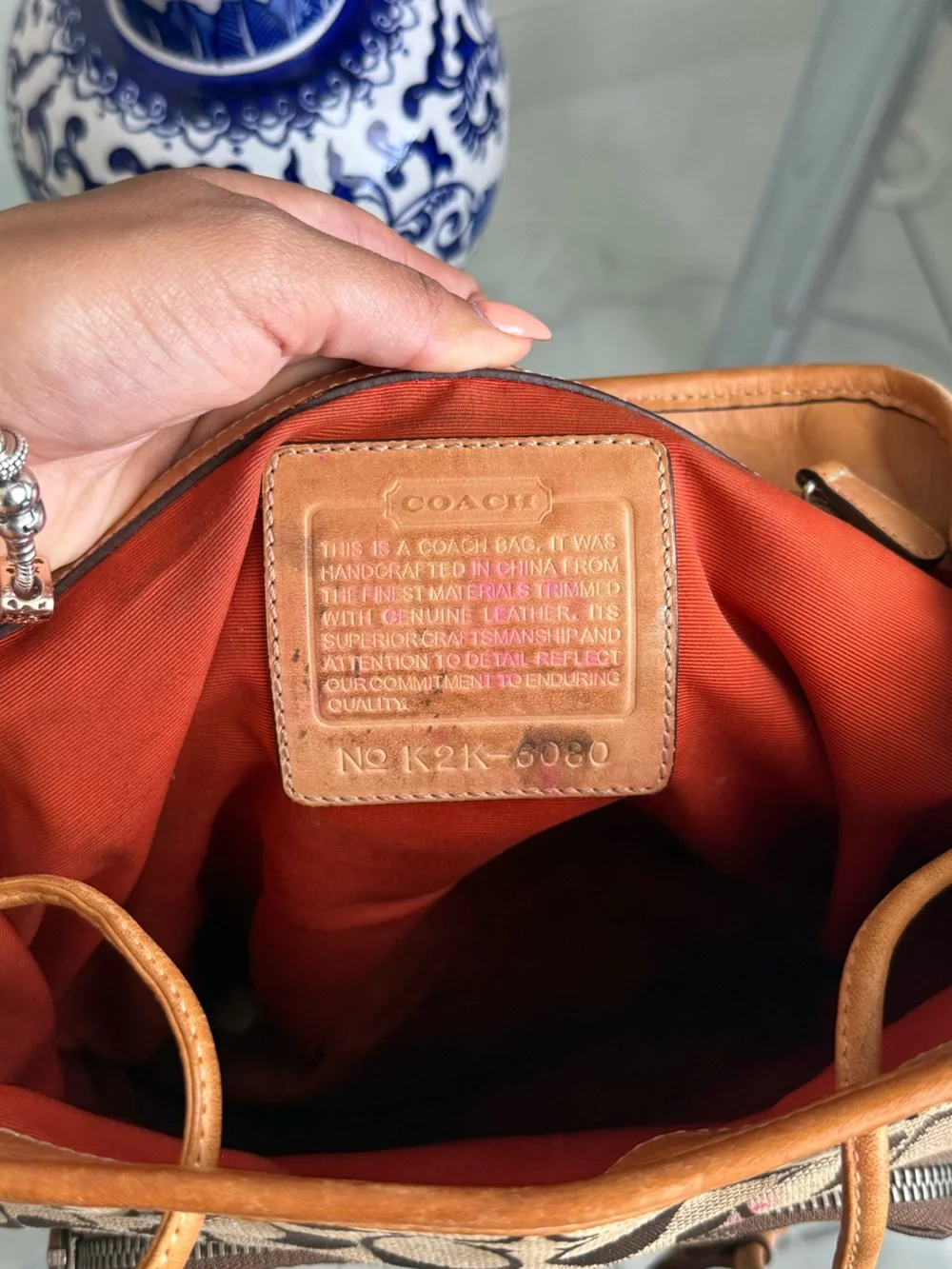 Coach Brown Signature Canvas Backpack with Tan Leather Trim